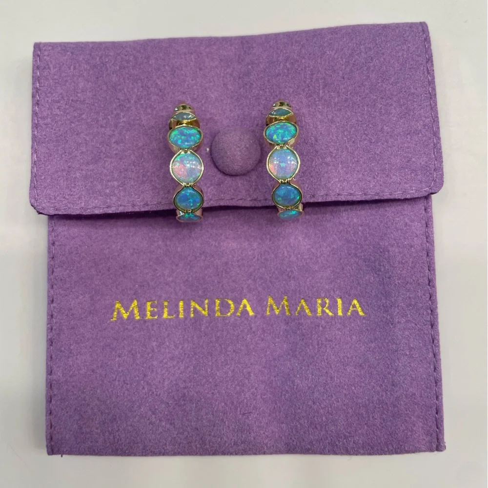 NWT Melinda Maria “She’s an Icon” Blue Opal .75 Hoops - Picture 2 of 8